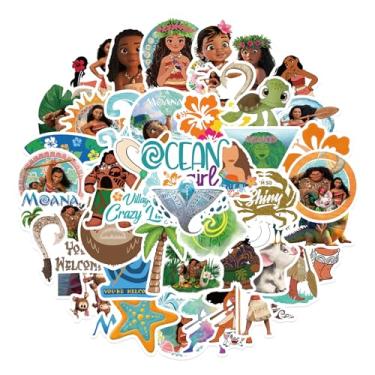 Imagem de 50 peças de adesivos de desenho animado Moana para crianças, decalque de vinil à prova d'água do filme Disney para garrafa de água, laptop, brinquedo adesivo para decoração faça você mesmo