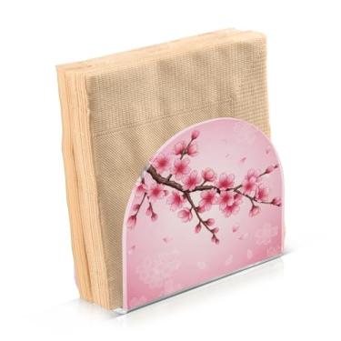 Imagem de Suporte de guardanapo de fundo de flor de cerejeira de primavera para decoração de cozinha de mesa suportes de guardanapo de papel acrílico para sala de jantar interior exterior festa acessórios de