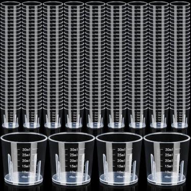 Imagem de Konohan Pacote com 300 copos de mistura de plástico de 30 ml, copos medidores descartáveis, copo transparente de epóxi com graduação para resina, laboratório, líquido, arte de tinta acrílica, medicina