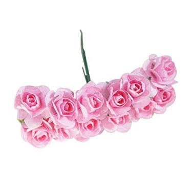 Imagem de 12 Unidades Ramo Flores de Papel Artificiais Rosas Falsas para Decoração Casamento e Festa DIY Guirlanda Caixa Doces Bouquets Artesanais Centros Mesa