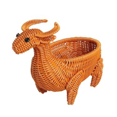 Imagem de Fenteer Cesta de vime leve em formato de animal, ideal para frutas e outros objetos na sala de estar ou mesa, Vaca