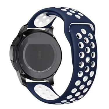 Imagem de ZEDEVB Pulseira de silicone para Galaxy Watch 3 de 20 mm e 22 mm de 45 mm/42 mm/Active-2 Gear S3 Frontier para Huawei GT/2/2e de 46 mm (pulseira de relógio branco-bule, pulseira de relógio de 20 mm)