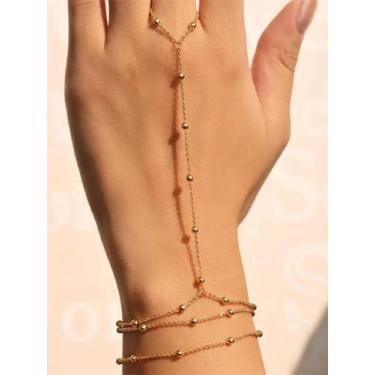 Imagem de Pulseira de corrente de mão de ouro/prata com anel boho corrente de dedo com contas de cristal escravo anel, One Size, Metal, Sem Pedra Preciosa