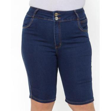 Imagem de Bermuda Short Jeans Feminino Plus Size Cintura Alta Lycra/Elastano - T