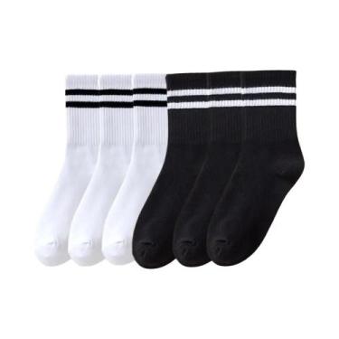 Imagem de Meias Femininas De Cano Médio 6 Pares Respiráveis Confortáveis Absorve