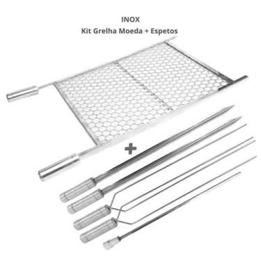 Imagem de Kit grelha inox 70x40cm e 5 espetos espada e duplo churrasco - INOX LA