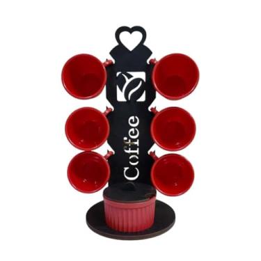 Imagem de Suporte para 6 Xícaras com Açucareiro – Madeira MDF, Organizador de Cozinha para Cantinho do Café, Ideal para Armazenamento e Decoração Doméstica (S/PRETO C/ 6 XC VM - R/VM)