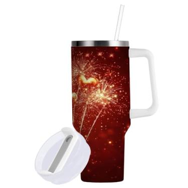 Imagem de ATTX Copo de fogos de artifício dos namorados de 850 g com alça - Caneca de viagem de aço inoxidável isolada a vácuo, xícara de café à prova de vazamento com canudo #531