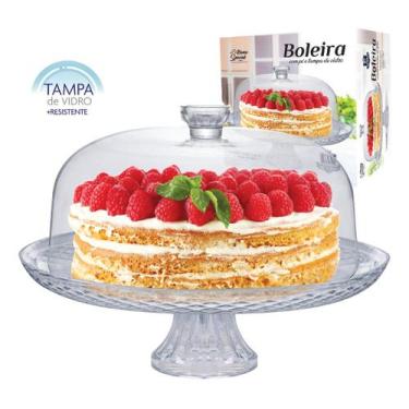 Imagem de Boleira De Vidro Com Tampa E Pé Home Special Prato Porta Bolo Torta - 
