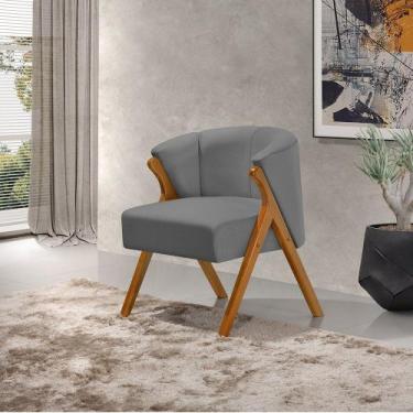 Imagem de Poltrona Luxo Moderna Luna Pés em Madeira Maciça Veludo Cinza - CASA T