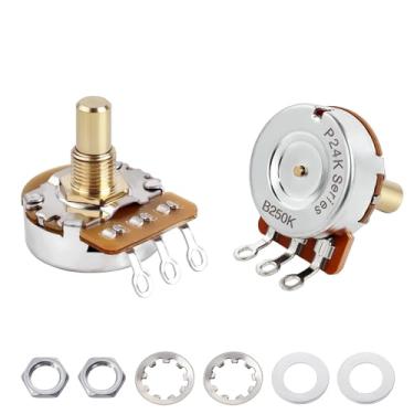 Imagem de Banworks Potenciômetro de latão B250K M8 com rosca métrica de tamanho completo, eixo curto (comprimento de 15 mm) para guitarras elétricas Epiphone Les Paul LP/SG Squier Strat/Tele 2 peças JT/XNQ-19