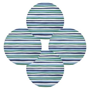 Imagem de Wassud Jogo americano conjunto de 4 tapetes redondos com listras azuis marinhas para cozinha e jantar, tapetes laváveis e resistentes ao calor, decoração de mesa 39 cm