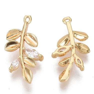 Imagem de Pingentes de folha de latão, 2 peças, pingentes de folha de zircônia cúbica cristalina, banhado a ouro 18 K, pequenos pingentes de joias para brincos faça-você-mesmo, colar, pulseira, corrente, joias