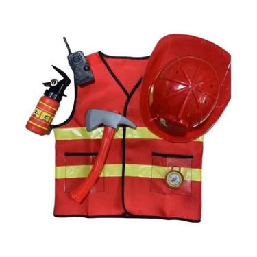 Imagem de Fantasia De Bombeiro Infantil Vermelha Com Chapéu De Bombeiro Para Men