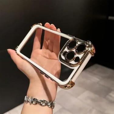 Imagem de HJZSZX Capa de celular luxuosa, transparente, à prova de choque, com proteção contra impactos, capa traseira rígida de acrílico (para iPhone 14 Plus/branco)