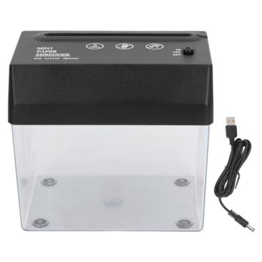 Imagem de Mini triturador de papel USB elétrico portátil de mesa pequena ferramenta de corte de tira A6 para uso escolar em casa com cabo USB e caixa transparente