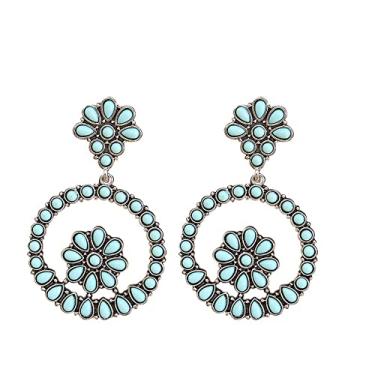 Imagem de Brincos com pingente geométrico geométrico turquesa ocidental boêmia, gota étnica para mulheres, joia boho étnica, Turquesa Cristal Pedra, Turquesa