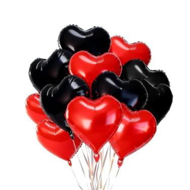 Imagem de 12 balões de coração, decorações de festa românticas para chuveiro, aniversário, casamento e comemorações de aniversário, suprimentos para o dia dos namorados (preto e vermelho)