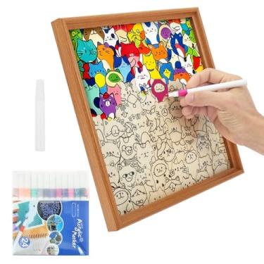 Imagem de Moldura de madeira para gatos, blocos criativos pintáveis, quebra-cabeças de animais com moldura, conjunto de quebra-cabeça de gatinho de desenho animado com 24 canetas para decoração de casa