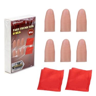 Imagem de Xfunjoin 8Pcs Professional Vanishing Silk Magic Set: 6 Small Fake Thumb Tips & 2 Silk Handkerchiefs - Close-Up Magic Props for Vanish & Appear Illusions