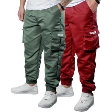 Imagem de Kit 2 Calça Jogger Bolsos Cargo Corta Vento Masculina Skate - Hunter C