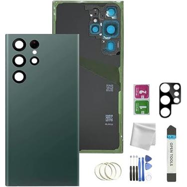 Imagem de JMBTQ Substituição de vidro traseiro para Galaxy S22 Ultra para Samsung Galaxy S22 Ultra com fita pré-instalada e lente de câmera + ferramentas (verde)
