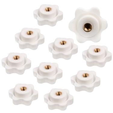 Imagem de YTKavq Maçanetas serrilhadas de rosca M4, porcas de cabo de ameixa estrela de furo não passante de 5/81.3 cm, puxadores manuais de 6 lóbulos para impressora 3D, CNC (branco, 10 peças)