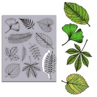 Imagem de GLOBLELAND Carimbos de borracha aderentes de folha, 22 x 17,8 cm, plantas, EVA, conjunto de carimbos de borracha retrô com folhas de samambaia para fazer cartões de primavera, álbum de fotos