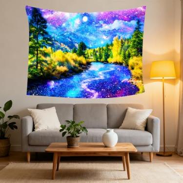 Imagem de SHRAPHY Floresta costeira galáxia montanha tapeçaria céu estrelado noite lua espaço apdidl estética quarto dormitório sala de estar escritório decoração montanha planta árvore natural pinho praia 203