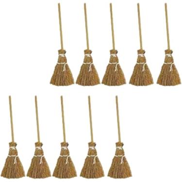 Imagem de Conjunto de 10 vassouras de bruxa, adereços de vassoura em miniatura, decoração de fadas, vassoura de canela, ferramentas de varrer, vassouras angulares
