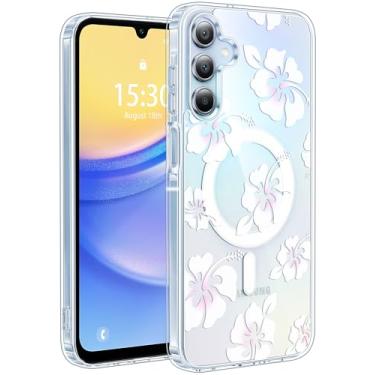 Imagem de Jkvare Capa para Samsung Galaxy A15 compatível com MagSafe, capa protetora magnética sem fio com padrão estético cristalino para mulheres e meninas - hibisco pastel