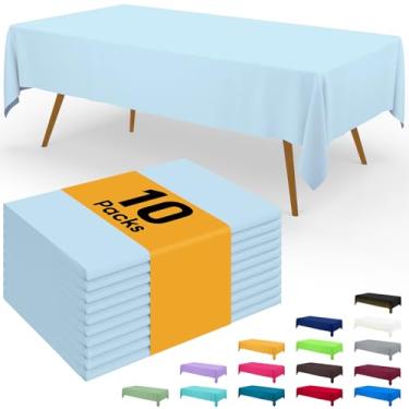 Imagem de Smiry Toalha de mesa descartável – pacote com 10, toalhas de mesa retangulares impermeáveis de 137 x 272 cm para festas, capa de mesa de plástico decorativa, à prova de vazamento e resistente, azul