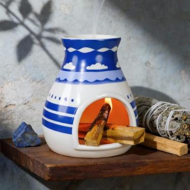 Imagem de MOUGIGI Queimador Palo Santo feito à mão – Prato de incenso de cerâmica inspirado no Hopi para aromaterapia – Adequado para sálvia e incenso de cone – Ideal para limpeza de energia, ioga, meditação