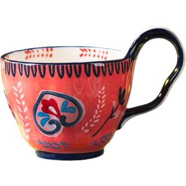 Imagem de Moqidadii Tigela de sopa de cerâmica de 740 ml com alça – Tigela de cerâmica floral feita à mão para cereais e ramen – Tigela decorativa grande para micro-ondas e lava-louças para uso diário ou