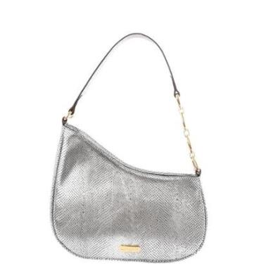 Imagem de Bolsa Feminina Leopoldine Couro Legítimo Prata com Zíper e Bolso Interno-Feminino