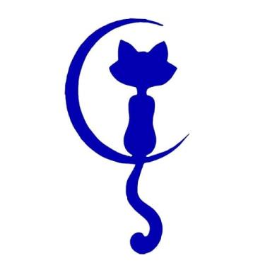 Imagem de Adesivo de Parede Gato na Lua, Decorativo para Porta e Box, Preto, 65x35cm, Design Silhueta (azul)