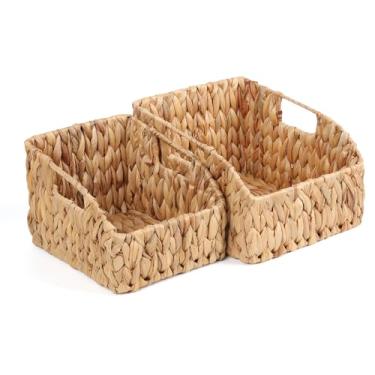 Imagem de FEILANDUO Organizador de despensa, cestas de vime para organizar com alças, caixas de armazenamento de vime tecidas à mão, cestas para prateleiras, decoração de casa boho (natural (jacinto de água