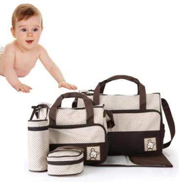 Imagem de BOLSA MATERNIDADE MOCHILA TROCADOR KIT MALA PAPINHA MAMADEIRA LUXO MENINA MENINO BEBE IMPERMEAVEL MARROM MULTIUSO