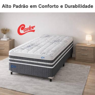 Imagem de Conjunto Cama Box Solteiro Castor Silver Star 88x188 com Colchão Tecnopedic One Face 32 cm