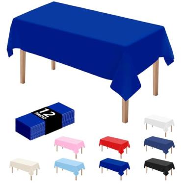 Imagem de DaiUni 12 peças de toalhas de mesa descartáveis de plástico azul royal para festas de 137 x 274 cm, toalhas de mesa retangulares de plástico para festas