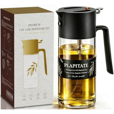 Imagem de PLAPITATE Pulverizador de azeite de oliva premium de 500 ml para cozinhar, frasco dispensador de azeite de oliva 2 em 1 para utensílios de cozinha, frasco de spray com controle de porção para salada