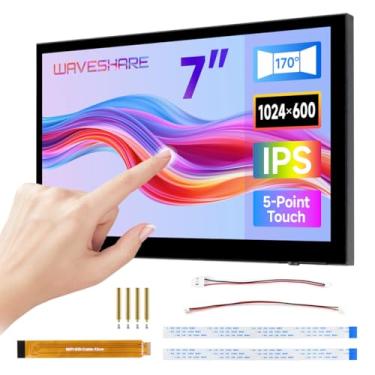 Imagem de waveshare Tela sensível ao toque capacitiva DSI de 7 polegadas compatível com sistema operacional Raspberry Pi, 1024 × 600 pixels, painel IPS, toque de 5 pontos, suporta ajuste de luz de fundo via