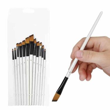 Imagem de Generic Conjunto de Pincéis de Pintura Branco Pérola 12 Peças Com Cabelo de Náilon, Haste de Madeira Firme, Ferramenta de Desenho Em Aquarela para Artistas, Adequado para Aquarela, Acrílico, (Pico