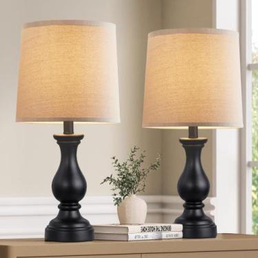 Imagem de Juego de 2 Lámparas de Mesa Seealle Rústicas con Pantalla de Lino de 2