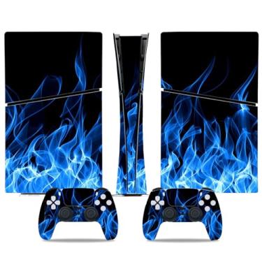 Imagem de Skin Wrap Compatible with PS5 Slim Digital, Vinyl Decal Protective Game Sticker Cover for Wireless Console & Controller (Blue Flame)