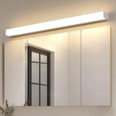 Imagem de GZZBMY Luz de Espelho LED Banheiro Longo Arandela Moderna Alumínio Impermeável Arandela Iluminação de Imagem Luz de Maquiagem Banheiro Iluminação de Parede Sala de Estar Quarto (Luz Quente Prateada