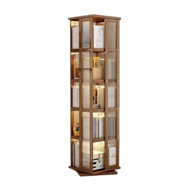 Imagem de CFGH6FDF Estante de livros rotativa para casa, prateleira multifuncional tipo piso, sala de estar, moderna, simples, multicamadas, prateleira de armazenamento independente (marrom, P)