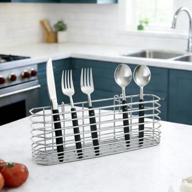 Imagem de Organizador de utensílios de cozinha de aço inoxidável 304 – Cesta de secagem de pratas, suporte de utensílios para escorredor de pratos, toalha, utensílios de cozinha para banheiro (7,9" × 3,5" ×