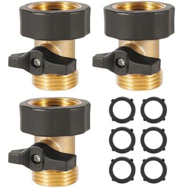Imagem de Pacote com 3 válvulas de corte de mangueira de jardim, alça de borracha de fácil aderência, acessórios de latão sólido resistente de 0,9 cm, válvula de desligamento de mangueira de água com 2 peças de