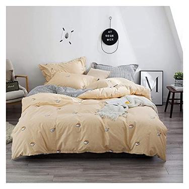 Imagem de Conjunto de capa de edredom com estampa de algodão com 4 peças, estampa reativa, fresca, lençol de cama, fronha, conjunto de cama de casal